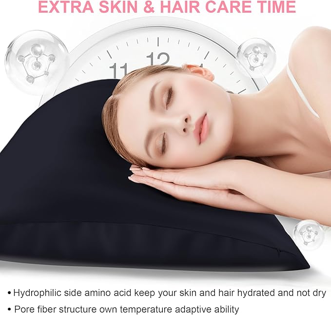 Silk Pillow Cases 2 Pack King Size with Hidden Zipper, Mulberry Silk Pillowcase for Hair and Skin, Smooth and Soft Breathable Cooling Silk Satin Pillowcase Set of 2, Gifts for Women，Navy Blue