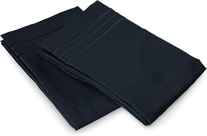Elegant Comfort Luxury Ultra-Soft 2-Piece Pillowcase Set - 1500 Premium Hotel Quality Microfiber Double Brushed - Wrinkle Resistant, King Size, Black