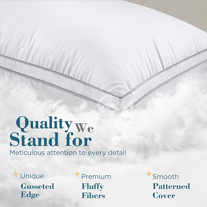 viewstar Bed Pillows Queen Size Set of 2, Firm Support Down Alternative Gusseted Pillows for Side, Back, or Stomach Sleepers, White