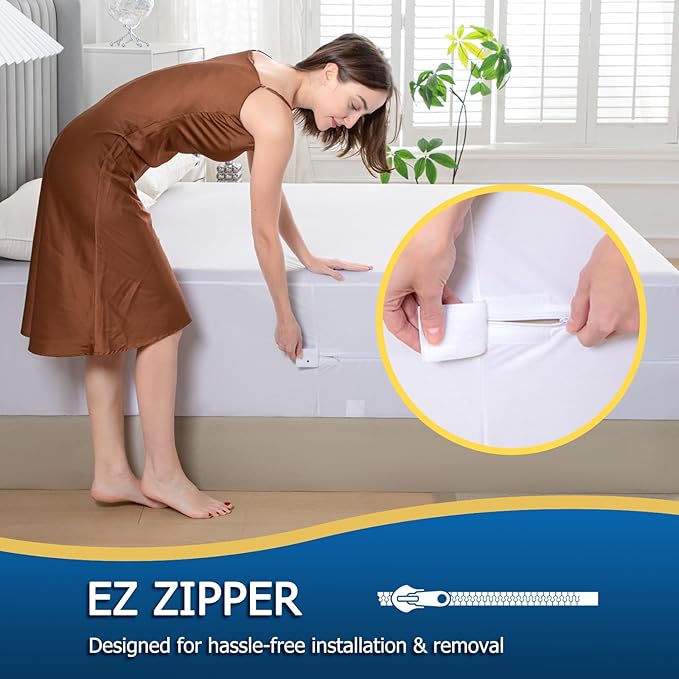 Zippered Mattress Encasement Full, Waterproof Zipper Mattress Protector, Breathable, Noiseless, Machine-Washable Zip Mattress Cover?Fitting 7" - 13" Deep Mattress