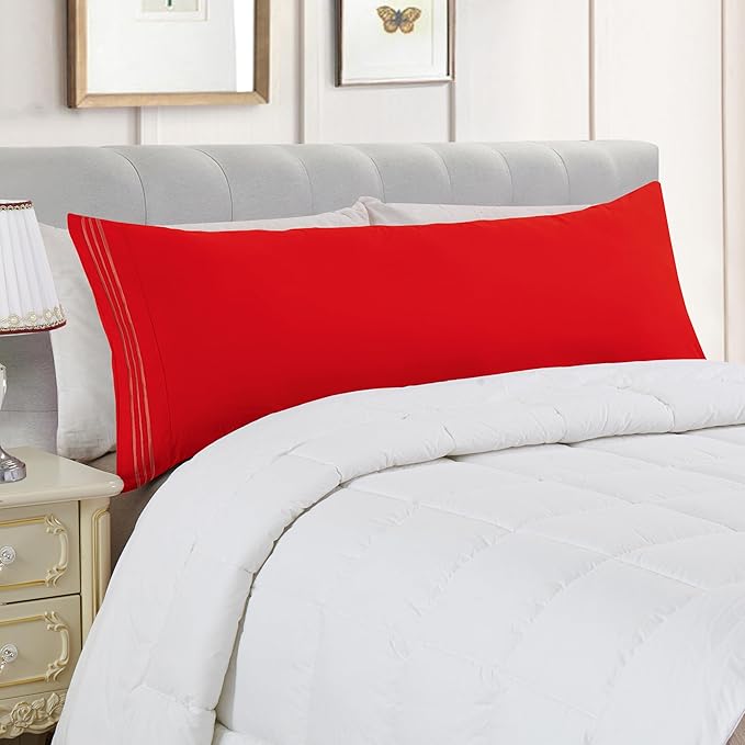 Elegant Comfort Luxury Ultra-Soft 1-Piece Body Pillowcase - 1500 Premium Hotel Quality Microfiber Double Brushed - Wrinkle Resistant, Body Pillowcase Size, Red