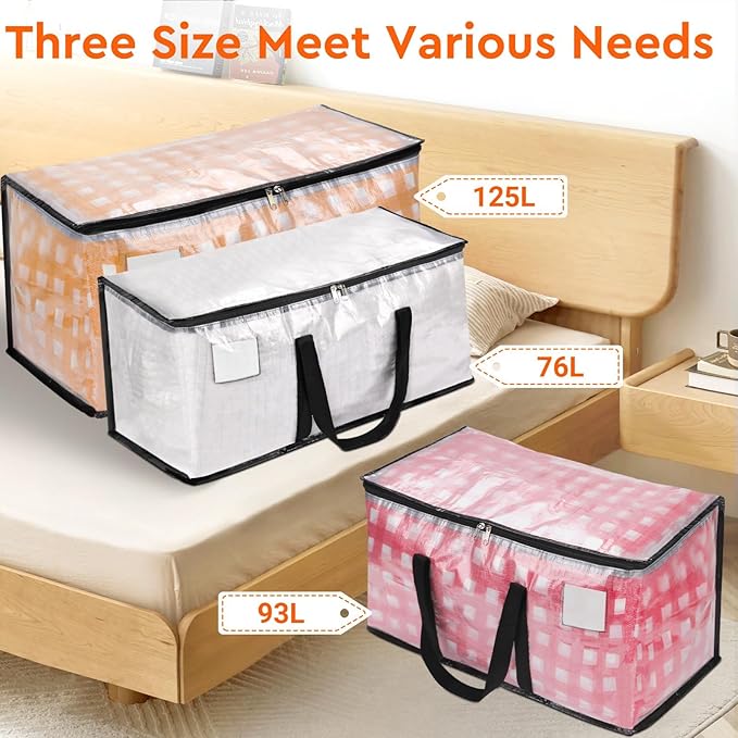 BlissTotes Moving Bags, 125L 6-Pack Storage Bags, Moving Box Heavy Duty Extra Large, Moving Totes with Zipper, Large Packing Bag with Reinforced Handles, Boxes for Packaging Moving