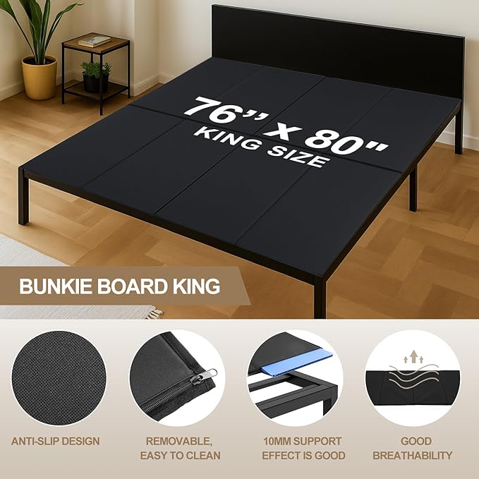 10mm Bunkie Board King Size 76 x 80" Heavy Duty king bunkie board Moisture Resistant Sleeper Sofa Support Under Mattress for Metal Frame Low Profile Bed Support, Platform Bed and Couch(Black)