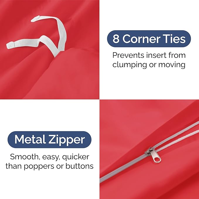 Duvet Cover Full Size Set - Extra Soft Full Duvet Cover 80" x 90" with 2 Pillow Shams - Hotel Luxury, Easy Care & Fade Free with Zipper Closures and Ties - All Season, Comfy, Cozy & Breathable (Red)