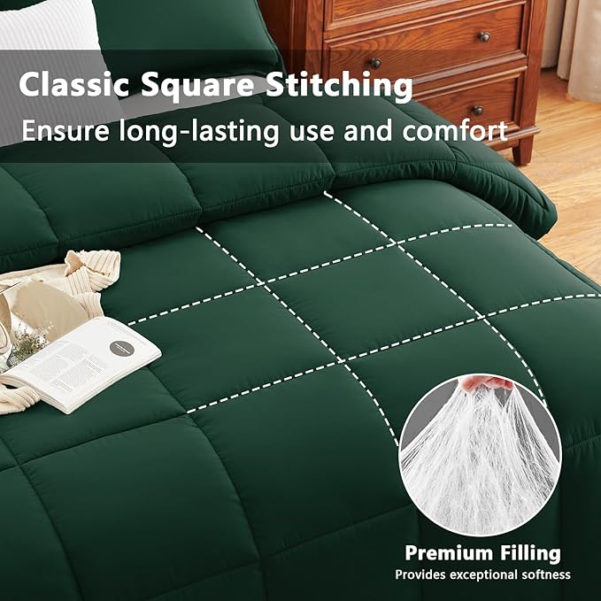CozyLux Twin/Twin XL Comforter Set Emerald Green - 270GSM Box Stitched Bedding Set for College Dorm & Back to School, Lightweight All Season for Teen Boys, Girls, 2 Pcs with Comforter and Pillow Sham