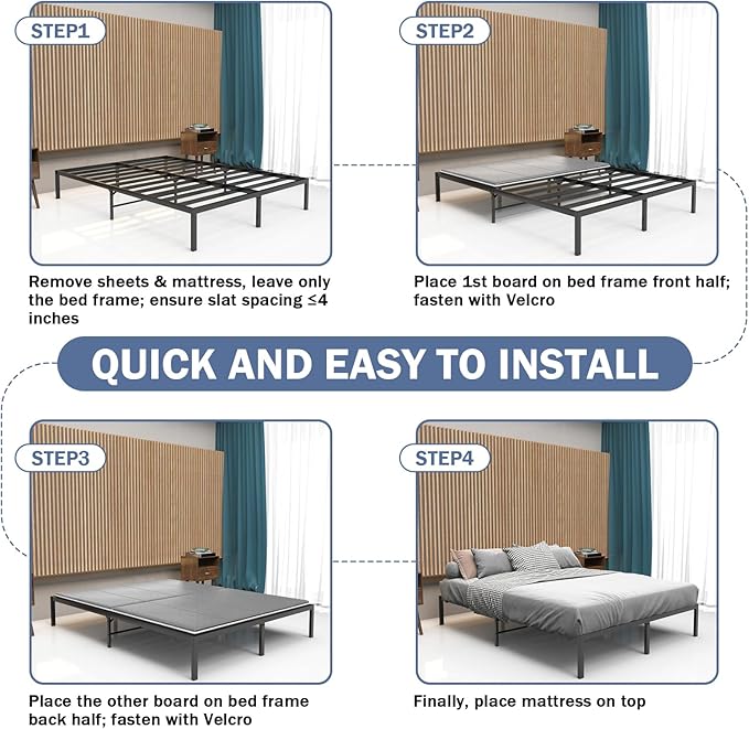 Bunkie Board Queen Size 60"x80" for Under Mattress Bed Support, Heavy Duty Reinforced Wood with Anti-Sag, Light Thin/Breathable, Noise Minimizing, Fits Metal Frames/Platform Beds/Sleeper Sofa