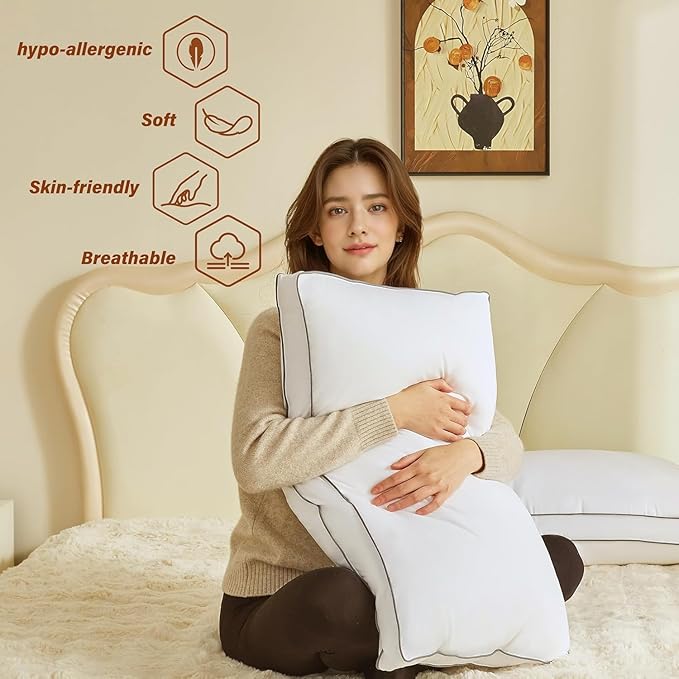 Goose Down Pillows for Neck Pain - Perfect Balance of Softness and Support,Relief for Side and Back Sleepers, Hotel Down Pillows King Size Set of 2