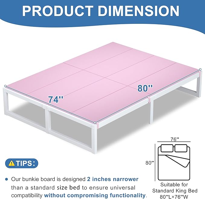 Lutown-Teen Bunkie Board King Under Mattress High-Density Polymer Mattress Support Board King Anti-Sag, Breathable, Moisture Resistant, Noise Minimizing, Pink