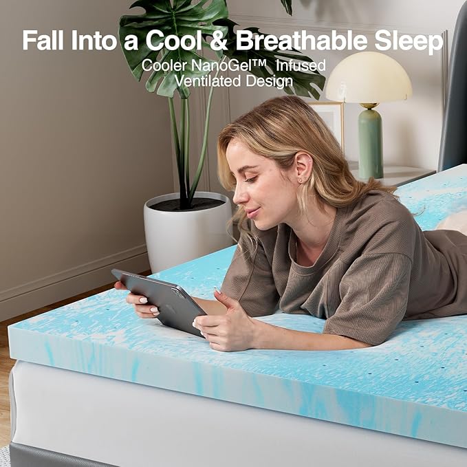 Novilla King Memory Foam Mattress Topper 2 Inch, Cooling Gel Infused, Ventilated Pressure Relief Pad, Soft Comfort for Sofa, RV, Camper, Dorm Room