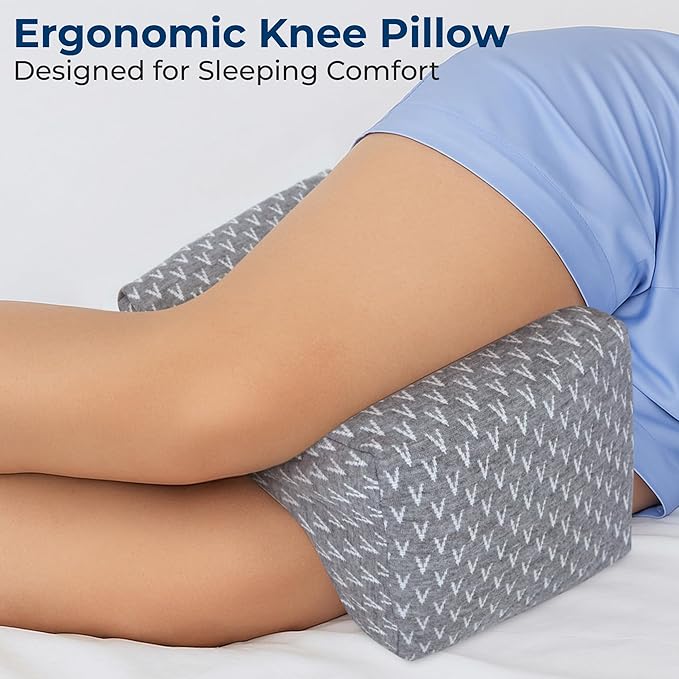 5 STARS UNITED Large Knee Pillow for Side Sleepers - Hip Pain Relief, Memory Foam Leg Cushion for Side Sleeping - Between Legs Pillow for Sciatica & Lower Back Pain, Gray