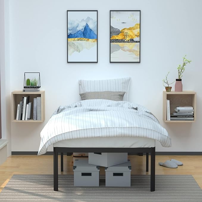 Amazon Basics Sturdy Heavy-Duty Non-Slip Platform Bed Frame, Steel Slat Support, Noise Free, Easy Assembly, 18 Inch Storage Height, Twin Size, Black