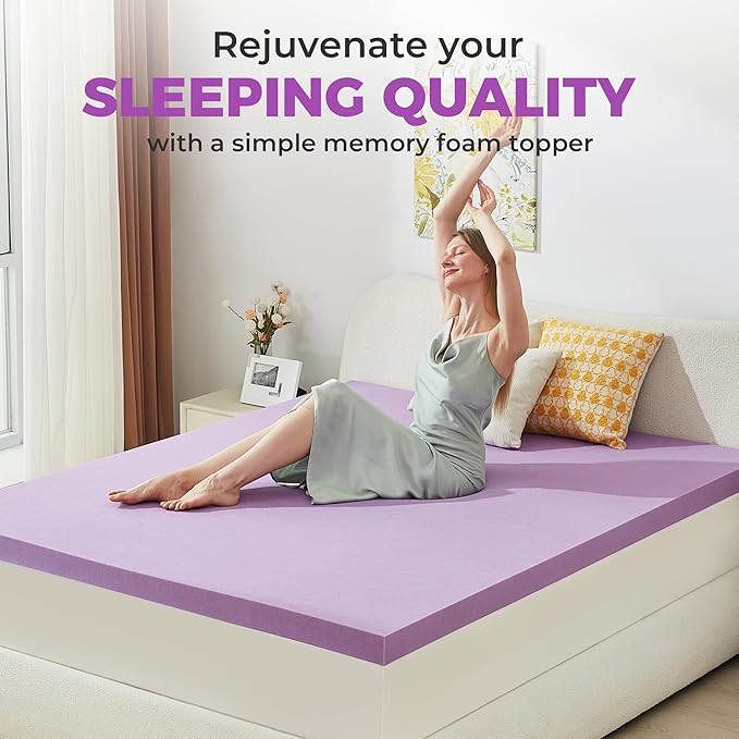 BDEUS 2 Inch Gel Memory Foam Mattress Topper Ventilated Soft Pressure Relieve Mattress Pad, Breathable Bed Topper, CertiPUR-US Certified, Queen Size