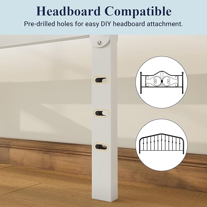 Allewie Twin Bed Frame, 12 Inch Metal Platform Beds with Storage Space, No Box Spring Required and Easy Assembly, White