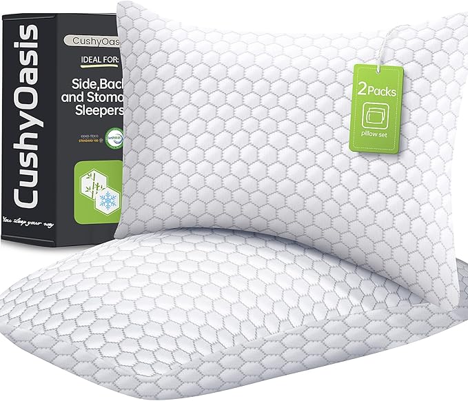 CushyOasis Shredded Memory Foam Pillow for Sleeping, Cooling Bed Pillows Set of 2, Adjustable Pillows for Side, Back, Stomach Sleepers with Washable Pillowcase (King Size, Grey)