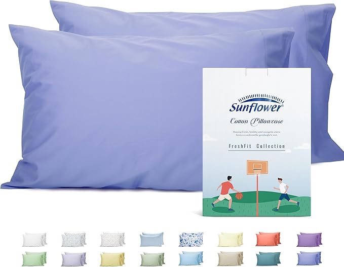 Sunflower King Pillowcases Set of 2, 100% Cotton King Size Pillow Cases 2, 20×40 inches Purplish Blue, Soft and Breathable
