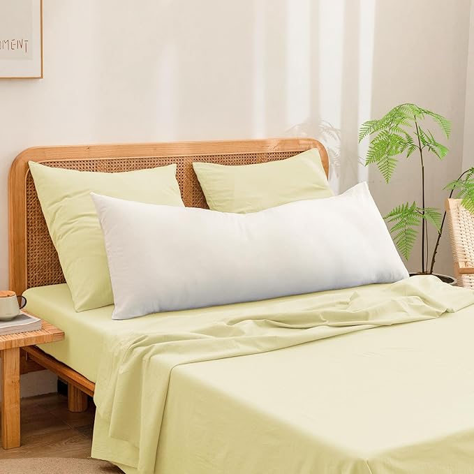 BESTOUCH 100% Washed Cotton Pillowcase for Hair and Skin Linen Feel Soft Comfortable Breathable 2 Set Pillow Case with Envelope Closure Solid Light Yellow Euro 26x26 Inches