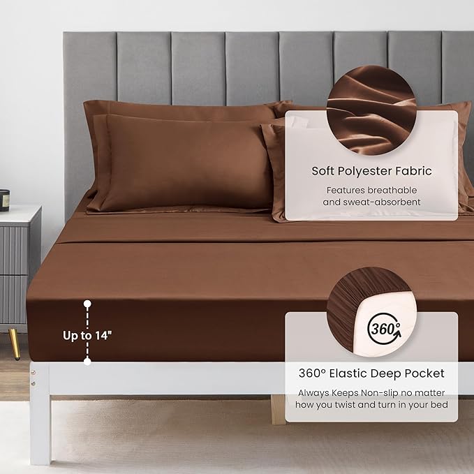 Love's cabin Twin Comforter Set Brown, 5 Pieces Twin Bed in a Bag, All Season Bedding Sets with 1 Comforter, 1 Flat Sheet, 1 Fitted Sheet, 1 Pillowcase and 1 Pillow Sham | Soft, Breathable, Lightweight, Comfortable