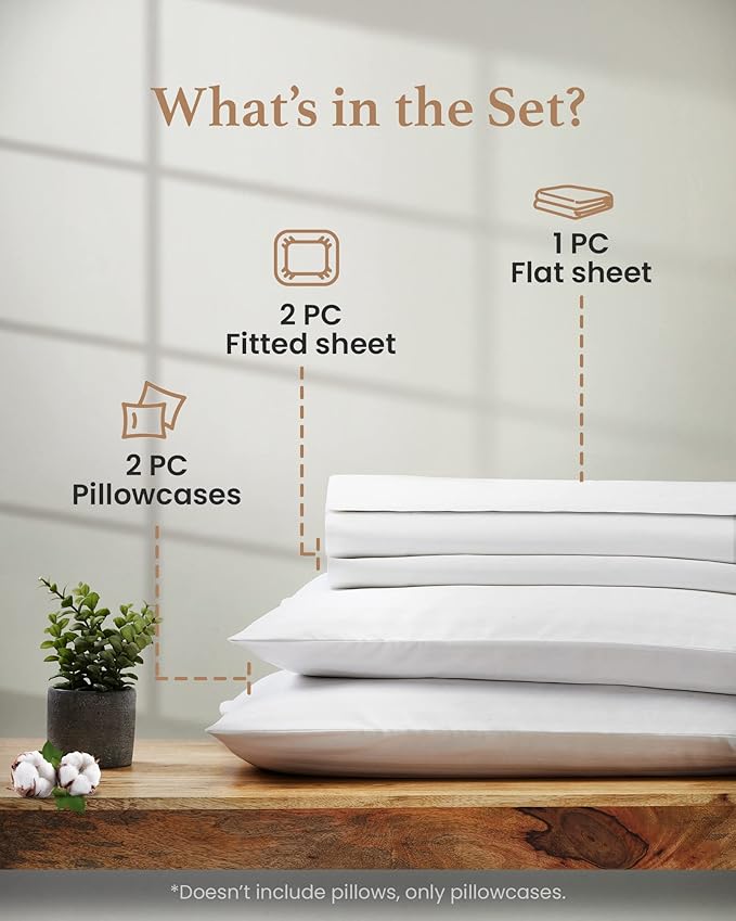 Good Sleep Bedding Split King Sheets Sets for Adjustable Bed, 5 Piece, 100% Egyptian Cotton Bed Sheets for Adjustable Bed, Sateen Weave, 16 Inch Deep Pocket Bed Sheet - White