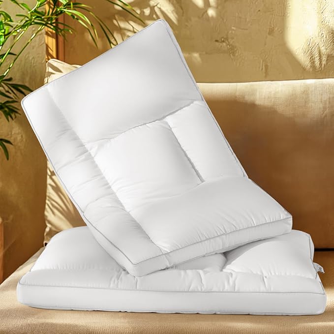 Goose Down Pillow Queen Size Set of 2, Cervical Support for Neck Pain Relief, 1250+ Fill Power, 600 Thread Count Cotton Shell, for Side, Back, and Stomach Sleepers(White,Queen(Pack of 2))