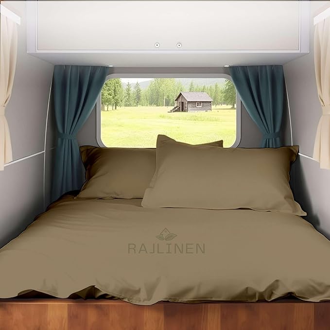 Rajlinen RV Camper King RV Camper Sheet Set (72x80) – 100% Egyptian Cotton, Soft & Cooling, 16” Deep Pocket Fitted Sheet, Luxury Hotel Quality Bedding for RVs, Campers & Motorhomes (Taupe Solid)