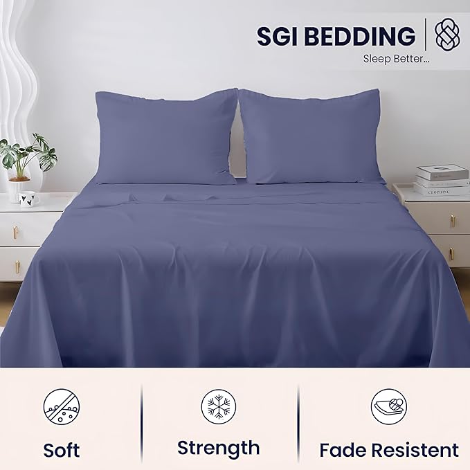 SGI bedding 100% Egyptian Cotton Sheets California King Size – 600 Thread Count Sheets Set, Soft, Cooling, 15" Deep Pocket, Luxury Hotel Bedding, Breathable, Durable - Mediterranean Blue