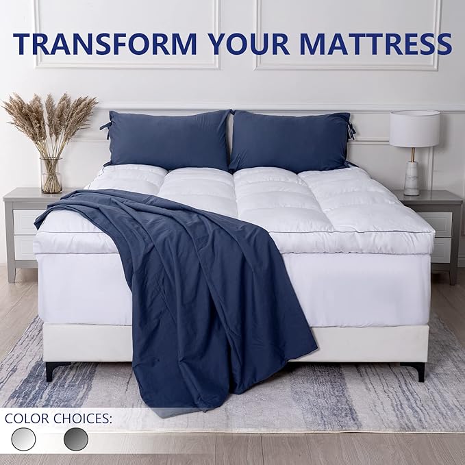 Marine Moon Mattress Topper Full, Cooling Plush Pillow Top Extra Thick Mattress Bed Topper, Fluffy Soft Mattress Pad, Hotel Quality Down Alternative Pillow Topper for Full Size Bed with Deep Pocket