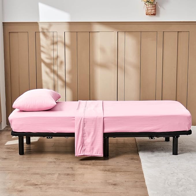 Kingnex 30x75x9 Striped 3 Piece RV Bunk Sheets Set for Narrow Twin Bed Soft Brushed 1800 Microfiber Bedding Set Includes 1 Cot Size Fitted Sheet 1 Flat Sheet 1 Pillowcase Cot Pink