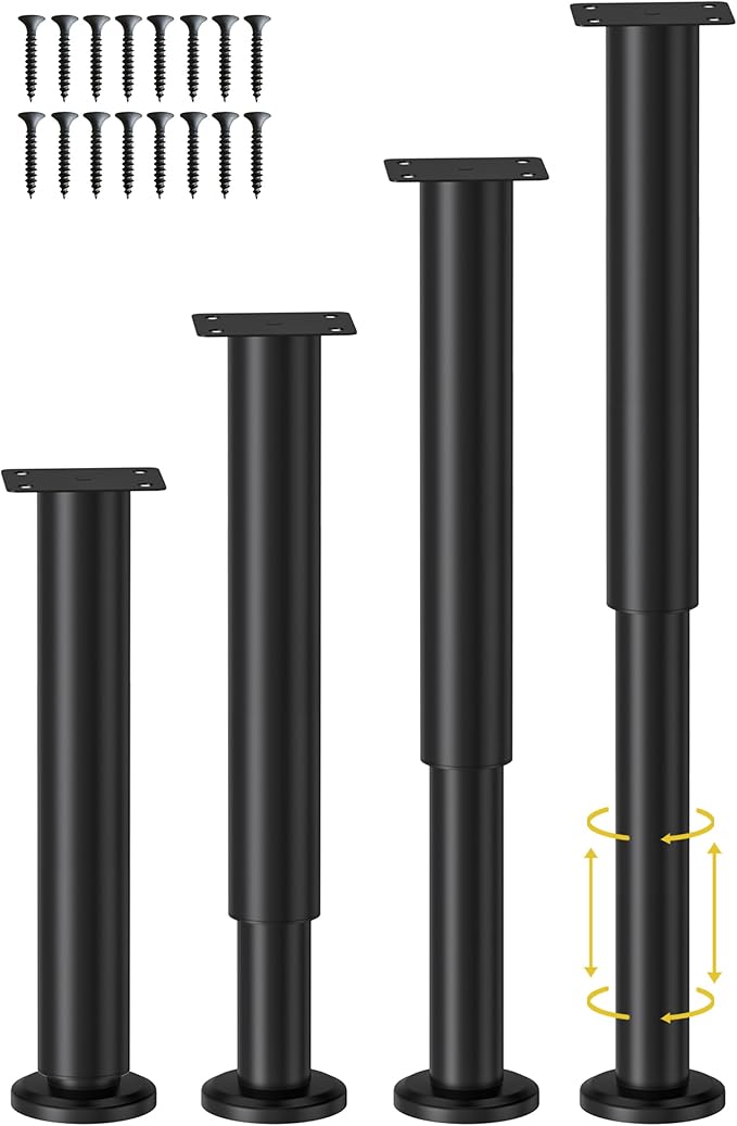 Wlrrcwdttc 4 Pcs Adjustable Height Bed Support Legs for Bed Frame/Bed Center Slat, Metal Adjustable Furniture Legs 10-17 inch for Bed/Sofa/Cabinet/Couch/Dresser/Table,Heavy Duty Bed Replacement Legs