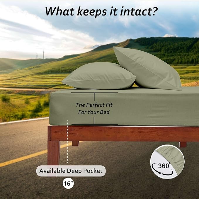 Full RV Camper Sheet Set (54x75) – 100% Egyptian Cotton, Soft & Cooling, 16” Deep Pocket Fitted Sheet, Luxury Hotel Quality Bedding for RVs, Campers & Motorhomes (Sage Solid)