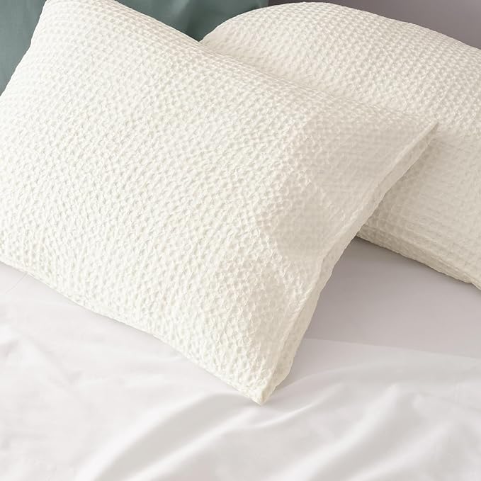 PHF Ultra Soft Waffle Weave Pillow Shams King Size, No Insert, 2 Pack 20" x 36" Pillowcases,Breathable & Skin-Friendly Pillow Cases, Stylish Decorative Bed Pillow Cases Covers,Coconut White