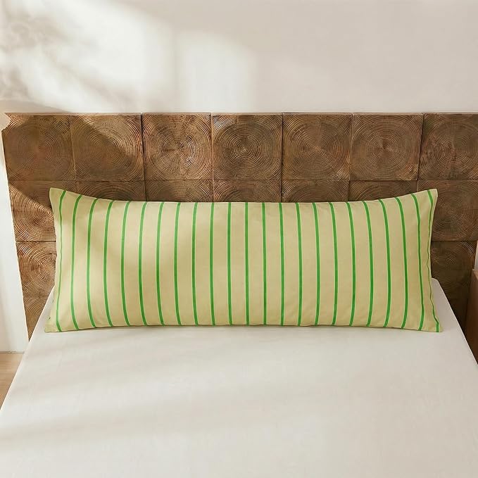 Merryword Body Pillowcases, 100% Cotton Body Pillow Cover, Khaki & Green Striped Pillowcases, Luxury Linen Like Pillowcase, Soft Breathable Track Stripes Pillow Cover