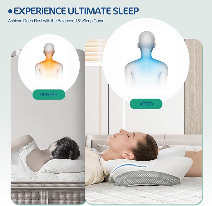 JOYENERGY Ergonomic Cervical Pillow for Neck and Shoulder Pain Relief - Memory Foam Contour Pillow with Dual Heights, Cooling Breathable Pillowcase, Orthopedic Support for Side, Back, Stomach Sleeper