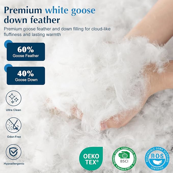 LIANLAM Goose Feather Down Pillows Queen Size Set of 2, 3-Chamber 5 Star Hotel Pillow for Deep Sleep,Soft Bed Pillows for Neck Pain Relief, Perfect for Side Sleeper, 100% Cotton Shell(2 Pack,20"x30")