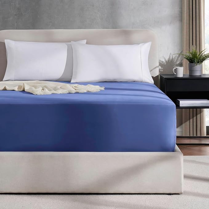 Nestl Royal Blue Extra Deep Pocket Twin Fitted Sheet Kids, Luxury Twin Size Fitted Sheet Only Easily Fits 18 to 24 Inch Mattress, Super Soft, Wrinkle-free, and Breathable Bed Sheets with Corner Straps