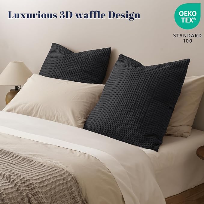 PHF Ultra Soft Waffle Weave Euro Shams Pillow Covers, No Filling, 2 Pack 26" x 26" Bed Cushion Covers, Breathable & Skin-Friendly Bed Pillow Shams for Stylish Home Decor, Black