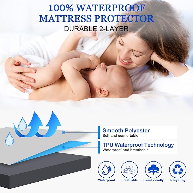 Sufdari Twin Size Mattress Protector,Waterproof Mattress Protector,Fitted Sheet Style Mattress Cover with 18" Deep Pocket,Washable and Comfortable-Deep Gray,Twin