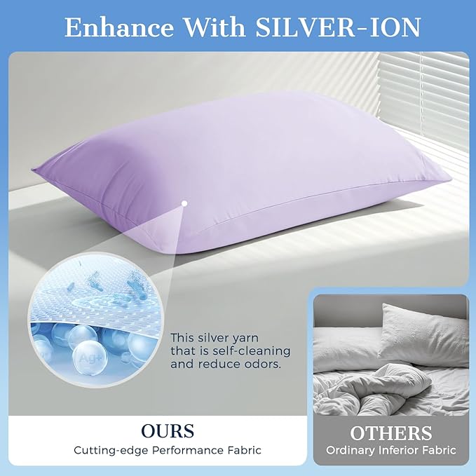Cooling Pillow Cases 2 Pack Queen Size Cooling Pillowcases for Hot Sleeper Q-Max>0.5, Hydrates Skin & Hair, Reduces Wrinkles & Frizz, Soft Smooth Silky Pillowcases Envelope Set of 2, Lavender
