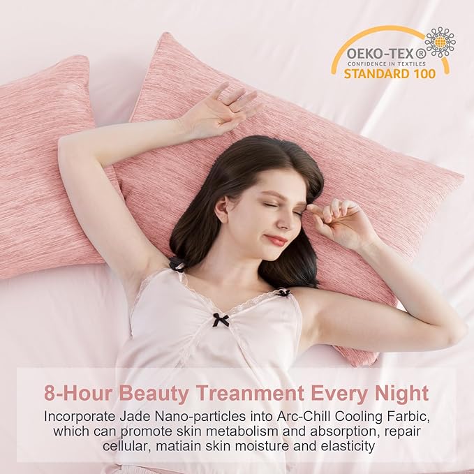 Elegear Cooling Pillow Cases for Hot Sleepers, Japanese Q-Max 0.5 Cooling Pillowcases, Both Sides(Cooling/Cotton), Breathable Soft Pillowcase for Hair and Skin, Set of 2-Pink (Standard (20" x 26"))