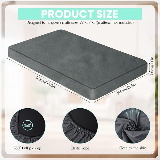 Klmnop Mattress Topper Cover, 2-3 Inch Memory Foam Latex Mattress Protector for Family, Hotel, RV(Queen 80 x 60 Inch, Only Cover)