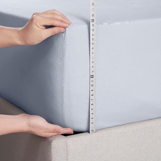 Nestl Ice Blue Extra Deep Pocket Fitted Sheet Queen, Hotel Luxury Queen Fitted Sheet Only Easily Fits 18 to 24 Inch Mattress, Super Soft, Wrinkle-Free, and Breathable Bottom Sheets with Corner Straps