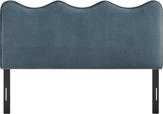 Monday Athena King Size Performance Velvet Adjustable Headboard in Cadet Blue - with Scalloped Wave Design and Stain-Resistant Velvet Upholstery
