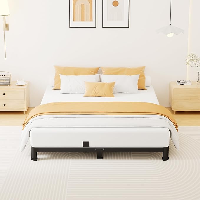 Superay 4 Inch Full Bed Frame Low Profile, Heavy Duty Metal Platform Bed Frame with Round Corner Legs, Sturdy Mattress Foundation, No Box Spring Needed, Easy Assembly, Noise Free, Black