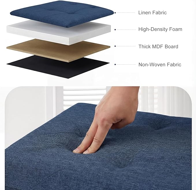 DUMOS Foldable Storage Ottoman Bench 43in, Storage Chest, Large End of Bed Foot Rest Stool with Padded Seat, Bedroom Bench for Living Room, Support 660lbs, Blue