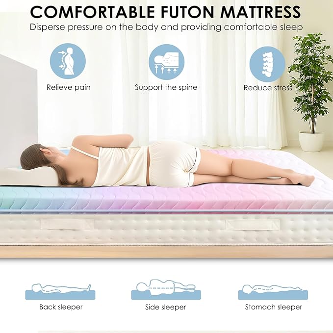 SCHNAUZER HOME Japanese Floor Futon Mattress, 3.5" Thicken Colorful Rainbow Portable Floor Mattress, High-Density Foam Tatami Mat Sleeping Pad for Camping Guest Room Dormitory RV, Full