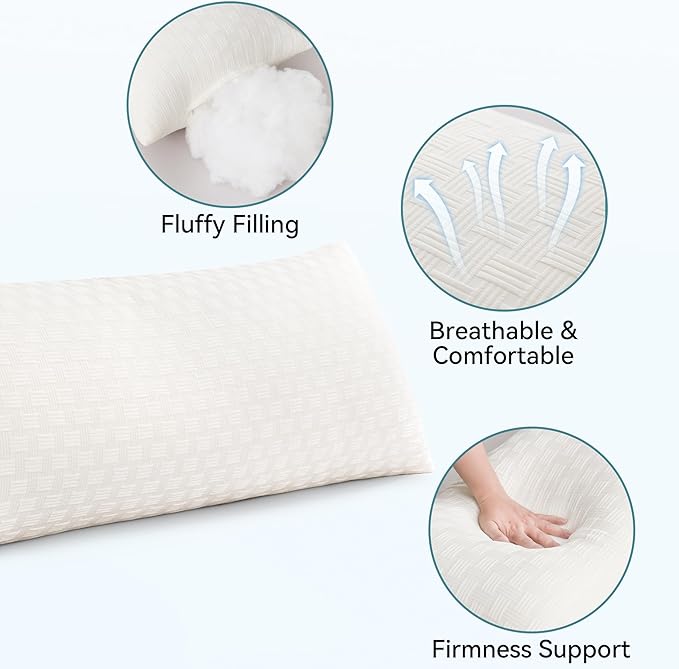 Oubonun Full Body Pillow for Adults, Soft and Fluffy Large Body Pillow for Sleeping, Premium Long Bed Pillow for Side Sleepers(20x54,Cream)