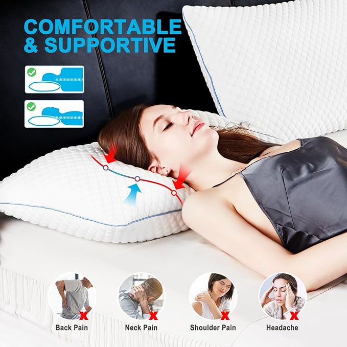 VVZ Cooling Bed Pillows King Size Set of 2, Shredded Memory Foam Pillows for Side Back Stomach Sleepers, Luxury Cool Gel Adjustable Firm Bed Pillows for Sleeping 2 Pack King Size 20 x 36 Inches