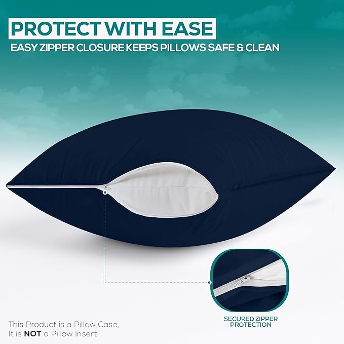 Utopia Bedding Premium 100% Waterproof Pillow Protectors with Zipper Queen Size (Set of 2), Bed Bug and Dust Mite Proof Zippered Pillow Covers, Pillow Encasement Cases, Navy