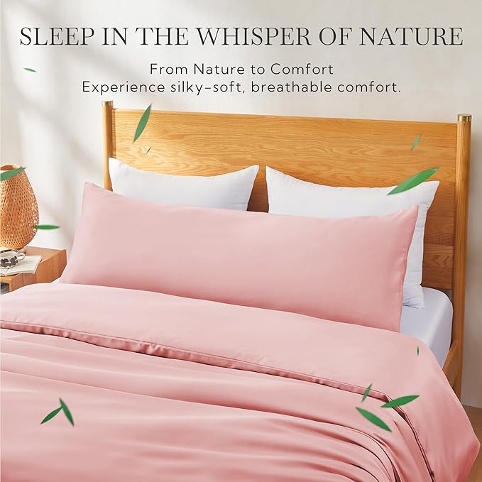 MR&HM Cooling Body Pillow Case 20"x54", Body Pillow Cover for Hot Sleepers, Breathable & Moisture Wicking, Silky Soft Envelope Long Pillowcase, Rayon Derived from Bamboo & Polyester Blend, Pink