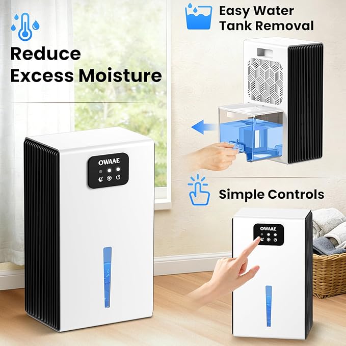 Dehumidifier, 1000 sq.ft Quiet Dehumidifiers for Home Bedroom Bathroom Basement with 95oz Water Tank, Sleep Mode, Auto Shut-Off 7 Colors LED Light, White