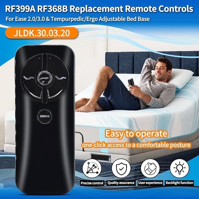 RF399A RF368B MC120TS Remote Replacement for keeson Adjustable Bed Remote/Tempurpedic Ergo Adjustable Bed Base JLDK.30.03.20, Compatible with keeson MC120TS JLDP.15.012.404, 2 Years Warranty